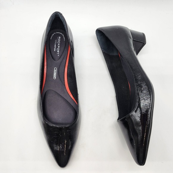 Rockport Shoes - Rockport Total Motion Pump Women's 9.5 Black Patent Point Toe Block Heel Shoes